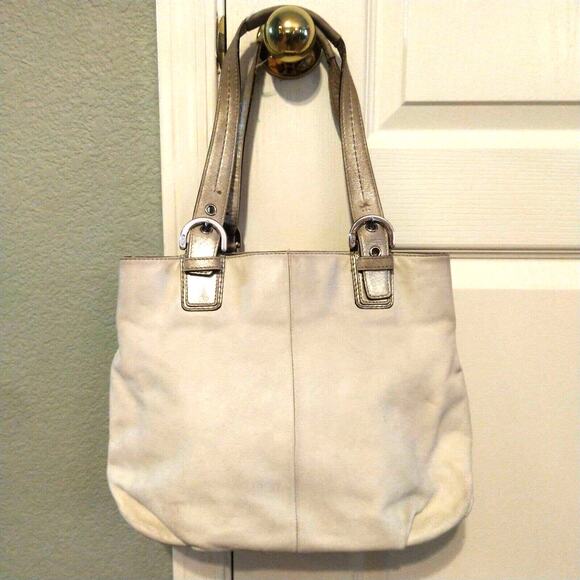 Coach North South Soho Satchel Off White w Gold Metallic Handles Hobo Bag F17216 - Picture 1 of 11